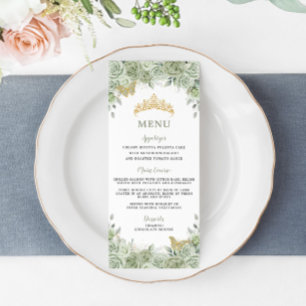 Sage Green Floral Gold Quinceanera Birthday Menu