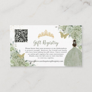 Sage Green Floral Gold Quinceañera Gift Registry Enclosure Card