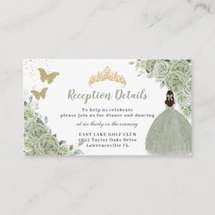 Sage Green Floral Gold Quinceañera Reception Enclosure Card