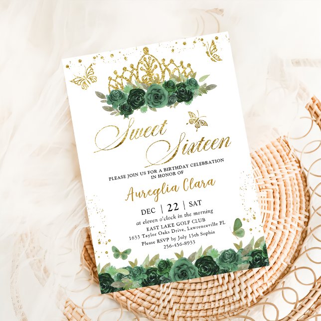 Sage Green Floral Gold Sweet sixteen 16 Birthday Invitation (Creator Uploaded)