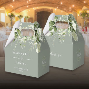 Sage Green Floral Greenery Monogram Wedding Favour Box