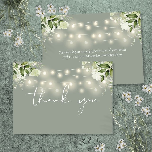 Sage Green Floral Greenery String Lights Thank You Card (Sage Green Floral Greenery String Lights Thank You Card)