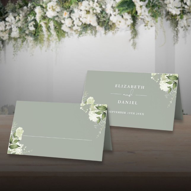 Sage Green Floral Greenery Wedding Folded Place Card (Sage Green Floral Greenery Wedding Folded Place Card)