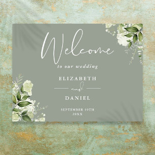 Sage Green Floral Greenery Wedding Welcome Sign