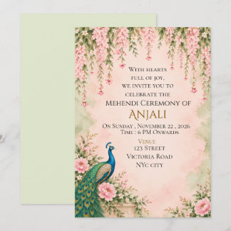 Sage Green Floral Indian Wedding Mehndi Invitation