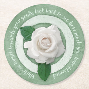 Sage Green Floral Inspirational Quote Round Paper Coaster