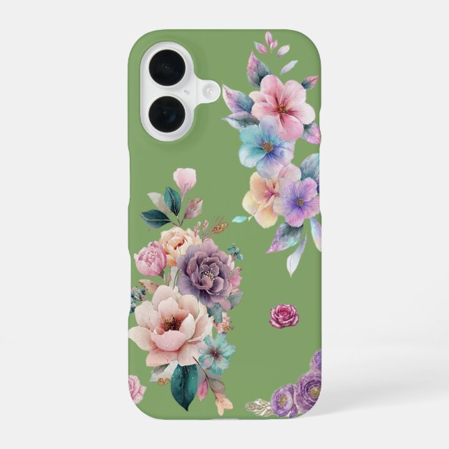Sage Green Floral  iPhone 16 Case (Back)