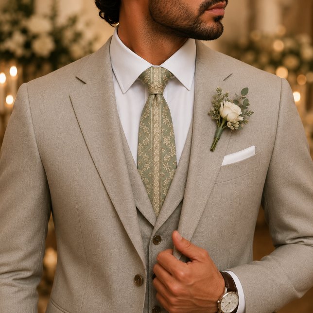 Sage Green Floral Jacquard Wedding Tie (Creator Uploaded)