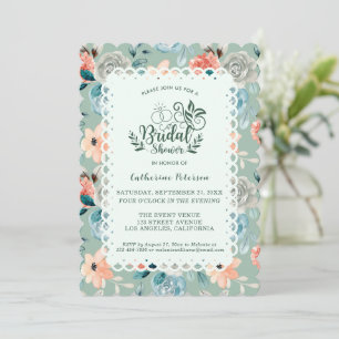 Sage Green Floral Lace Elegant Wedding Calligraphy Invitation