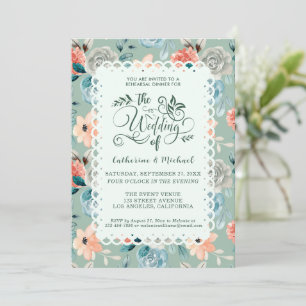 Sage Green Floral Lace Elegant Wedding Calligraphy Invitation