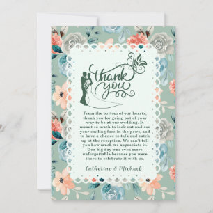 Sage Green Floral Lace Elegant Wedding Calligraphy Thank You Card