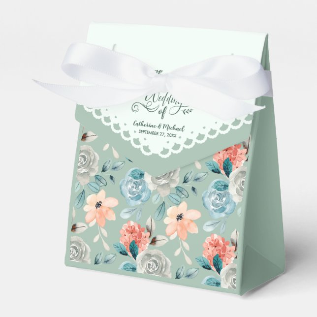 Sage Green Floral Lace Wedding Calligraphy  Favour Box (Front Side)