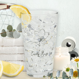 Sage Green Floral Line Art Minimalist Zen Glass