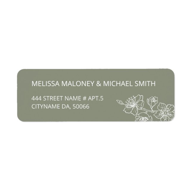 Sage Green Floral Line Art  Return Address Label (Front)