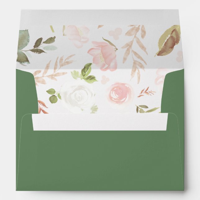Sage Green Floral Lined Personalised Address Envelope (Back (Bottom))