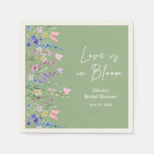 Sage Green Floral Love is in Bloom Bridal Shower Napkin