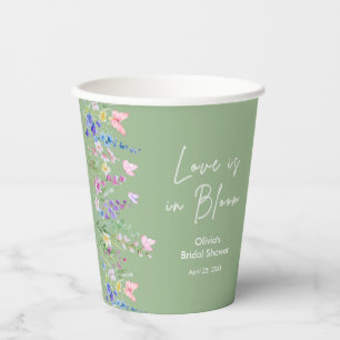 Sage Green Floral Love is in Bloom Bridal Shower Paper Cups