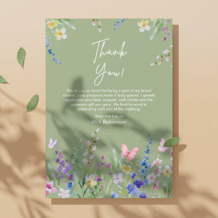Sage Green Floral Love is in Bloom Bridal Shower  Thank You Card
