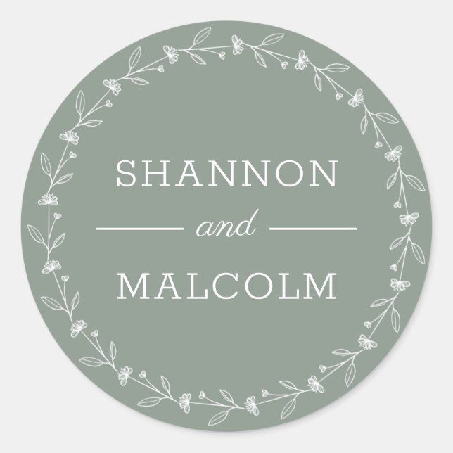 Sage Green Floral Minimalist Wedding Envelope Seal (Front)