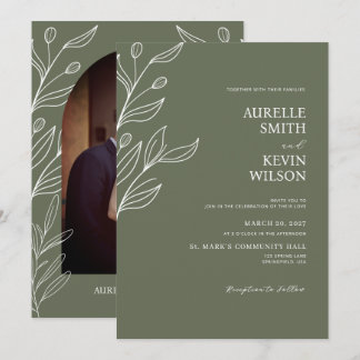 Sage Green Floral Modern Minimalist Wedding Invitation
