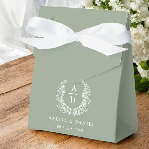 Sage Green Floral Monogram Wedding Crest Modern Favour Box