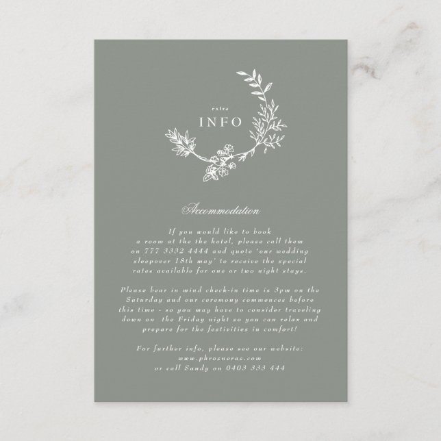 Sage Green Floral Monogram Wreath Wedding  Enclosure Card (Front)