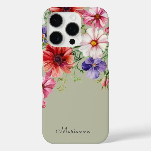 Sage Green Floral Name Personalised Case-Mate iPhone Case (Back)