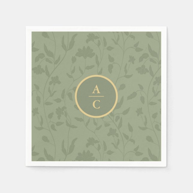 Sage Green Floral  Napkin (Front)
