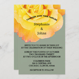 Sage Green Floral Orange Yellow Rose Boho Wedding Invitation