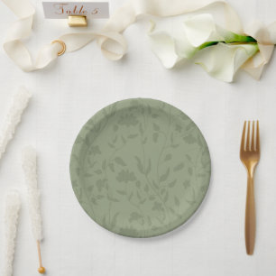 Sage green floral paper plate