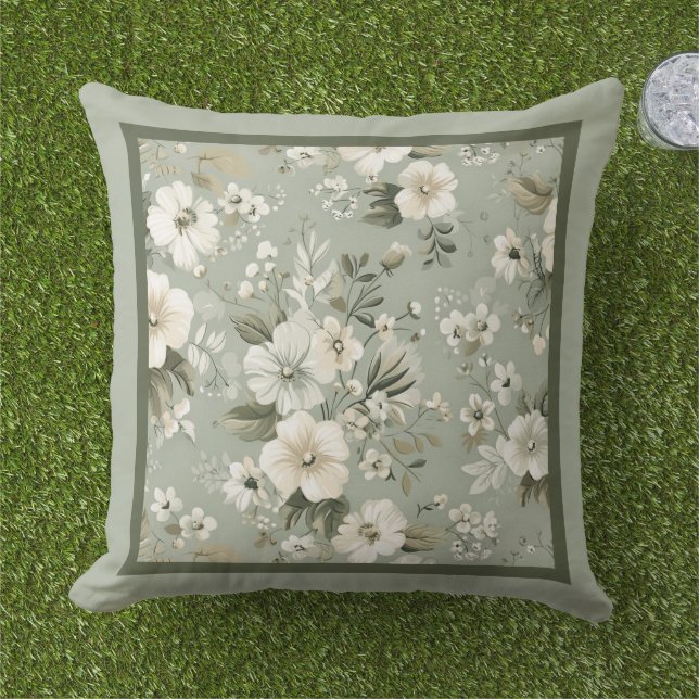 Sage green floral pattern cushion (Grass)