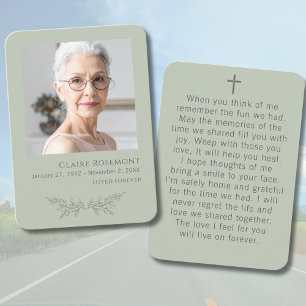 Sage Green Floral Photo Cross Funeral Prayer Card