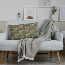 Sage Green Floral Pink Throw Pillow