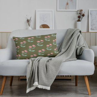 Sage Green Floral Pink Throw Pillow