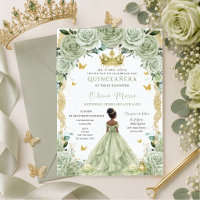 Sage Green Floral Princess and Frog Quinceañera