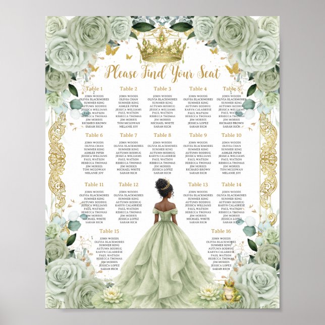 Sage Green Floral Princess and Frog Seating Chart (Front)