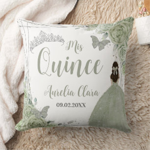 Sage Green Floral Princess Silver 15 Quinceañera Cushion