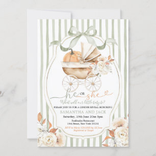 Sage Green Floral Pumpkin Carriage Gender Reveal Invitation