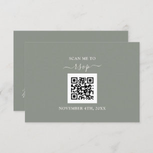 Sage Green Floral QR Code Add your URL Wedding   RSVP Card