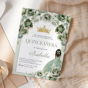 Sage Green Floral Quinceanera Mis Quince Anos Invitation