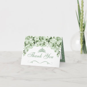 Sage Green Floral Quinceanera Thank You Card