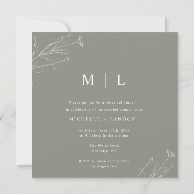 Sage Green Floral Rehearsal Dinner Invitation (Front)
