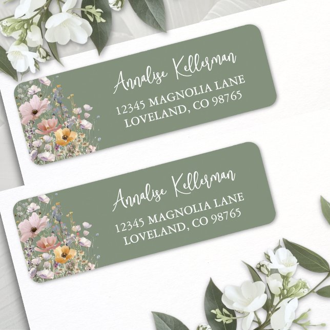 Sage Green Floral Return Address Label (Sage Green Wildflower Floral Return Address Label )