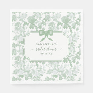 Sage Green Floral Roses Chinoiserie Bridal Shower Napkin