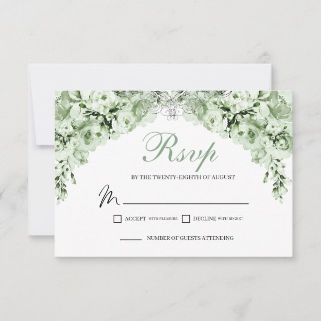 Sage Green Floral RSVP Enclosure Card (Front)