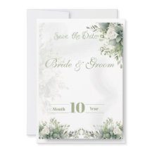 Sage Green Floral Save the Date Card | Botanical W