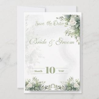 Sage Green Floral Save the Date Card | Botanical W