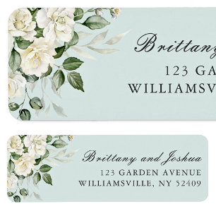 Sage Green Floral Script Wedding Return Address Label