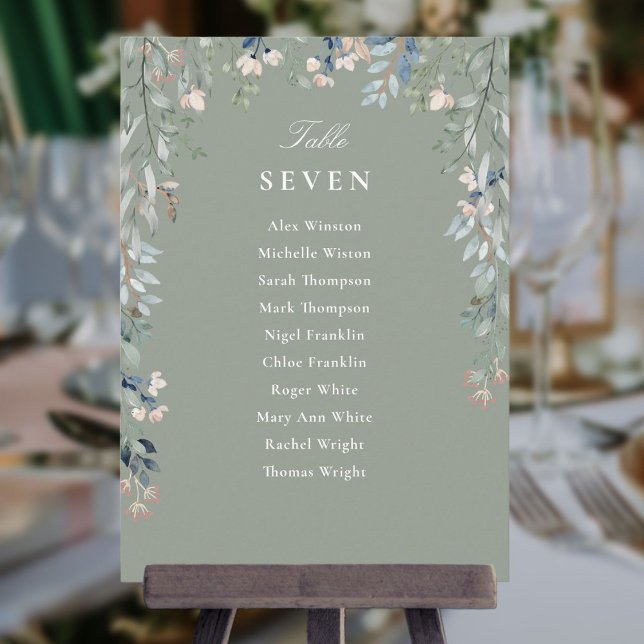 Sage Green Floral Seating Plan Table Number (Sage Green Floral Seating Plan Table Number)
