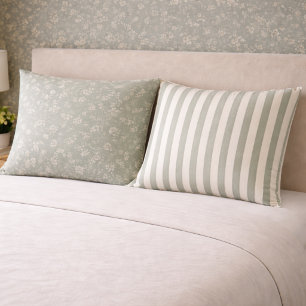 Sage Green floral softness and striped simplicity. Pillowcase